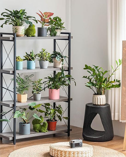 HCHQHS Bookshelf, 4-Tier Industrial Bookcase, Rustic Open Book Shelf, Freestanding Tall Bookshelves with Metal Frame - LeafyLoom