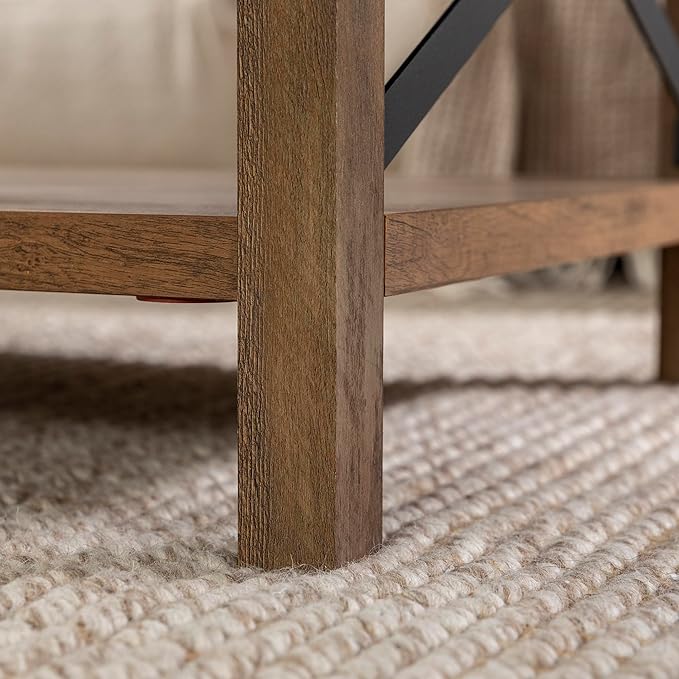 Walker Edison Sedalia Modern Farmhouse Metal X Coffee Table, 40 Inch, Rustic Oak - LeafyLoom