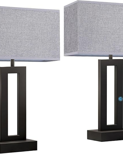 Nightstand Table Lamps for Bedrooms Set of 2 - Touch Bedside Lamp with USB C+A, 3 Way Dimmable Living Room Lamps for End Tables Set of 2, Modern Night Stand Lamps for Bed Side Guest Room(Grey) - LeafyLoom