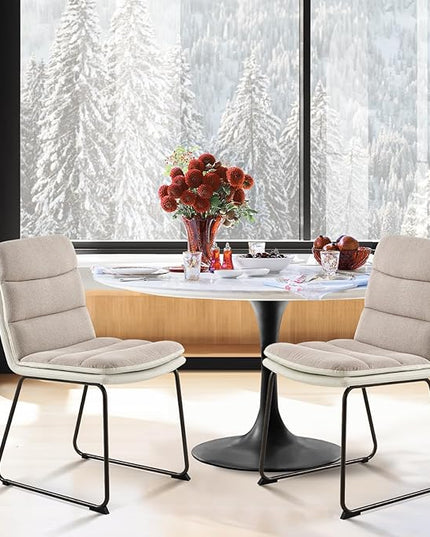 COLAMY Dining Chairs Set of 2, Modern Waffle Fabric Dining Chairs, Faux Leather Kitchen Chairs with Back for Dining Living Waiting Room, Light Brown - LeafyLoom