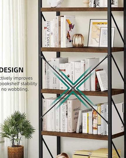 YITAHOME 5-Tier Bookshelf, Freestanding Book Shelf, Industrial Minimalist Open Display Storage Book Shelves Standing Shelving Unit for Living Room Bedroom Home Office, Rustic Brown - LeafyLoom