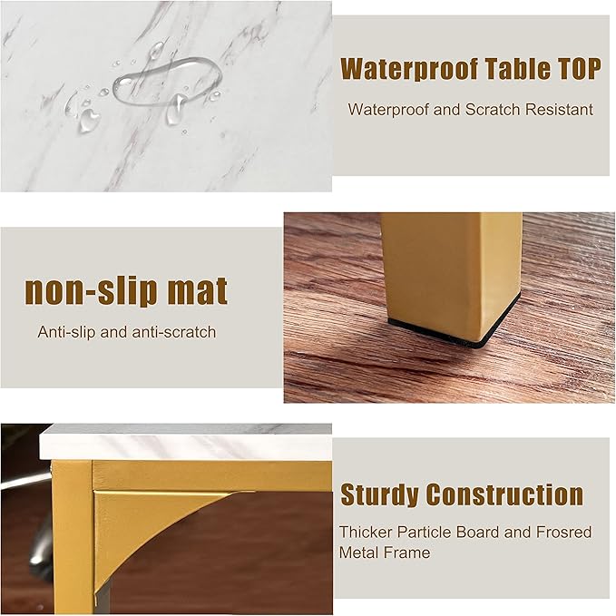 AT-VALY 5-Piece Bar Table Set with 4 Stools,Dining Room Table Set,Small Spaces (Gold & White) - LeafyLoom