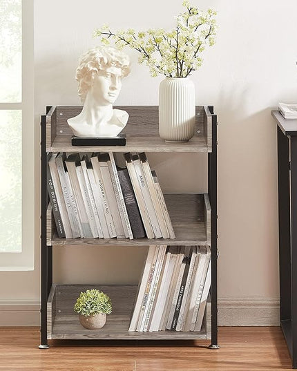 VECELO Bookshelf,Small Bookcase,3-Tier Storage Organizer,Industrial Shelving Unit for Living Room,Classroom,Office,Dormitory,Set of 2,Brown - LeafyLoom