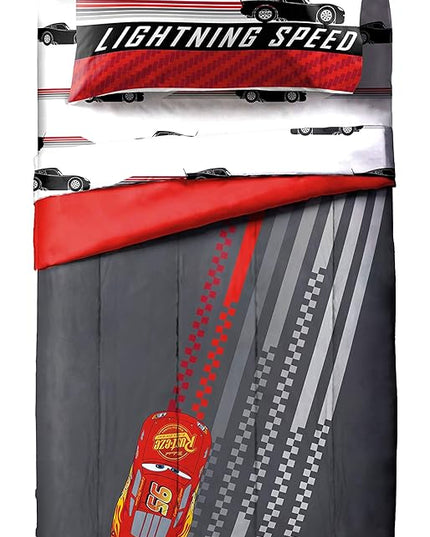 Jay Franco Disney Pixar Cars Race Ready 7 Piece Full Bed Set - includes Comforter & Sheet Set - Bedding Features Lightning McQueen - Super Soft Fade Resistant Microfiber - LeafyLoom