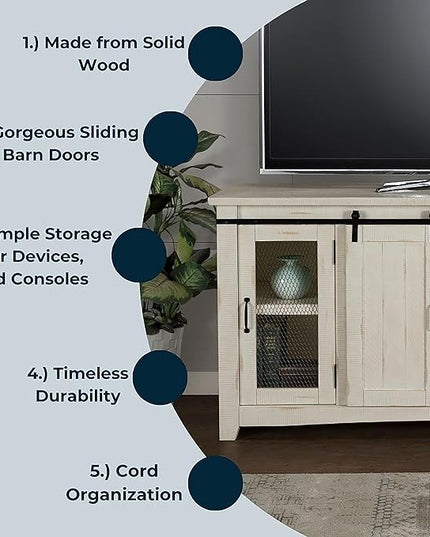 Martin Svensson Home Aspen 65" Solid Wood TV Stand, All Antique White - LeafyLoom