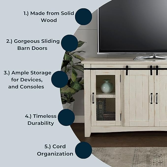 Martin Svensson Home Aspen 65" Solid Wood TV Stand, All Antique White - LeafyLoom