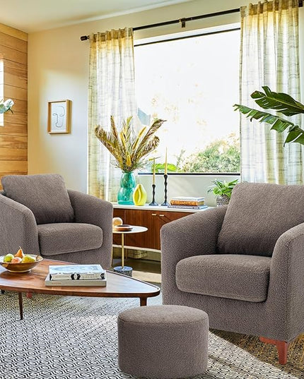 COLAMY H26-Brown-2pcs accent chair with ottoman, Set of 2, Brown - LeafyLoom
