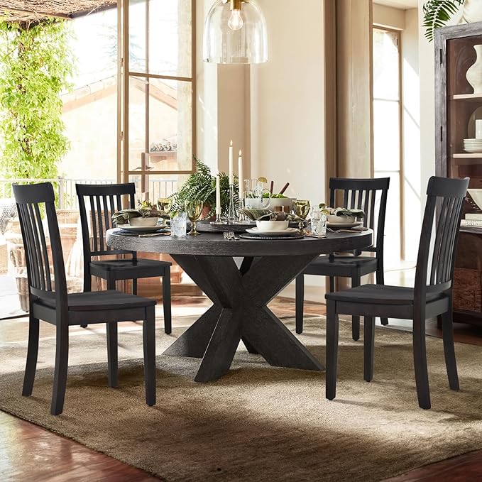 COLAMY Wooden Dining Chairs Set of 2, Spindle High Back Windsor Kitchen Side Chair, Farmhouse Dining Chairs for Kitchen and Dining Room, Dark Brown - LeafyLoom