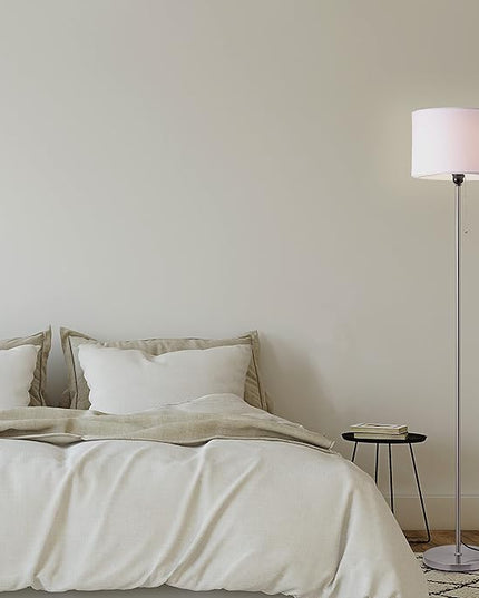 O’Bright Ted - Drum Shade Standing Lamp, Pull Chain Switch, E26 Socket, Modern Minimalist Design, Simple Floor Lamp for Living Room, Bedroom, Office, Brushed Nickel - LeafyLoom
