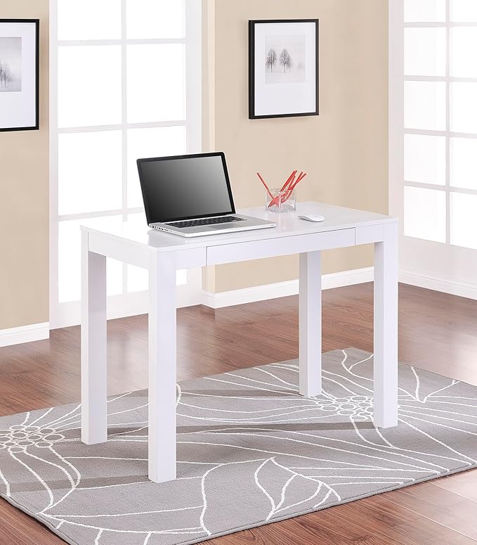 Ameriwood Home Parsons Desk with Drawer, White - LeafyLoom