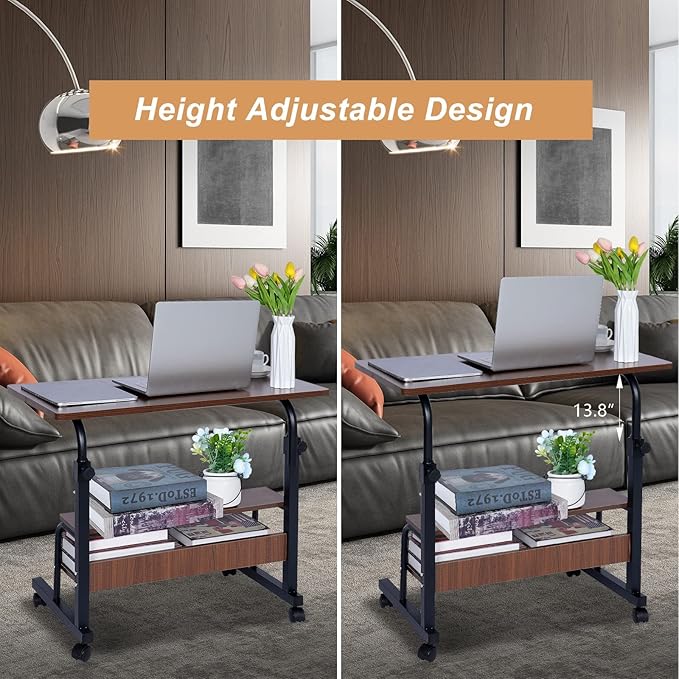 Adjustable Desk Standing Desk Small Desks for Small Spaces Portable Laptop Computer Desk Table for Bedrooms Couch Desk for Home Office Table Mobile Rolling Desk on Wheels Desk with Storage - LeafyLoom