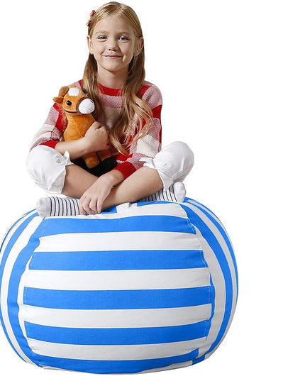 Aubliss Stuffed Animal Bean Bag Storage Chair (Blue/White Striped, Medium (32'')) - LeafyLoom
