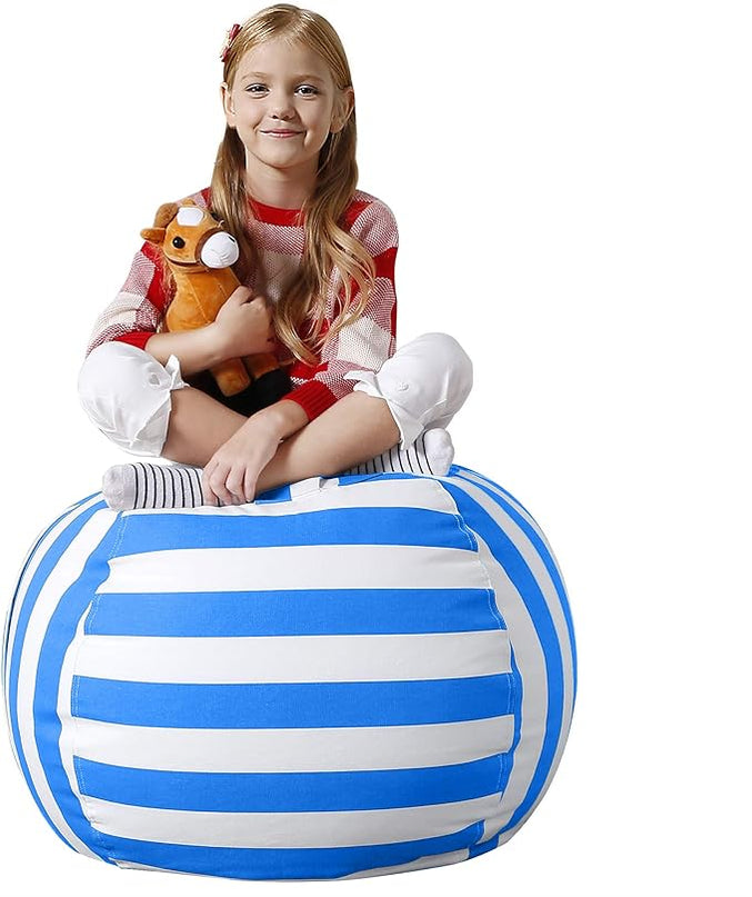 Aubliss Stuffed Animal Bean Bag Storage Chair (Blue/White Striped, Medium (32'')) - LeafyLoom