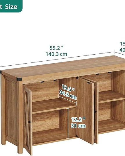 YITAHOME Farmhouse Sideboard Buffet Cabinet with Storage with 4 Doors, 55'' Large Kitchen Storage Cabinet, Wood Coffee Bar Cabinet with Adjustable Shelf for Kitchen, Living Room, Oak - LeafyLoom