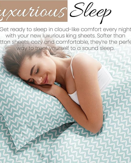 Linen Market 4 Piece King Bedding Sheet Set (Light Blue Chevron) - Sleep Better Than Ever with These Ultra-Soft & Cooling Bed Sheets for Your King Size Bed - Deep Pocket Fits 16" Mattress - LeafyLoom
