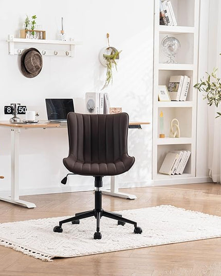 YOUNIKE Armless Office Chair with Wheels Swivel Rolling Desk Chair Leather Upholstered Adjustable Computer Task Chair Modern Rocking Recline Gaming Chair Brown - LeafyLoom