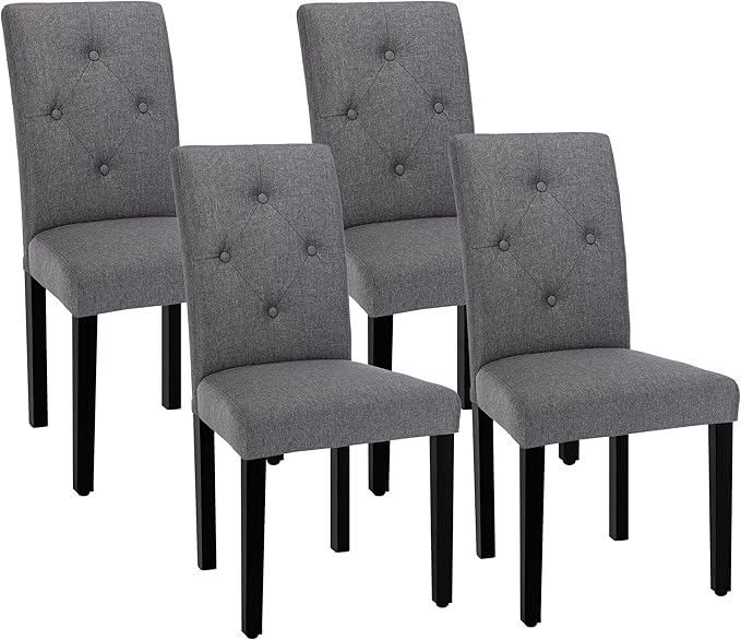 VECELO Upholstered Dining Chairs Set of 4 Modern Fabric and Solid Wood Legs & High Back, Parsons for Kitchen/Living Room-DGRY - LeafyLoom