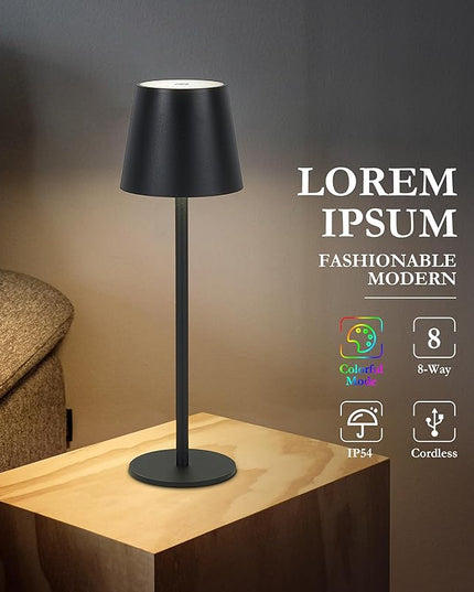 2-Pack 5200mAh RGB Cordless Table Lamp, RGB 8 Modes & Touch Control Rechargeable Battery Desk Lamp, IP54 Waterproof Battery Operated Lamp for Bedroom/Outdoor/Restaurant/Camping/Bars (Black) - LeafyLoom