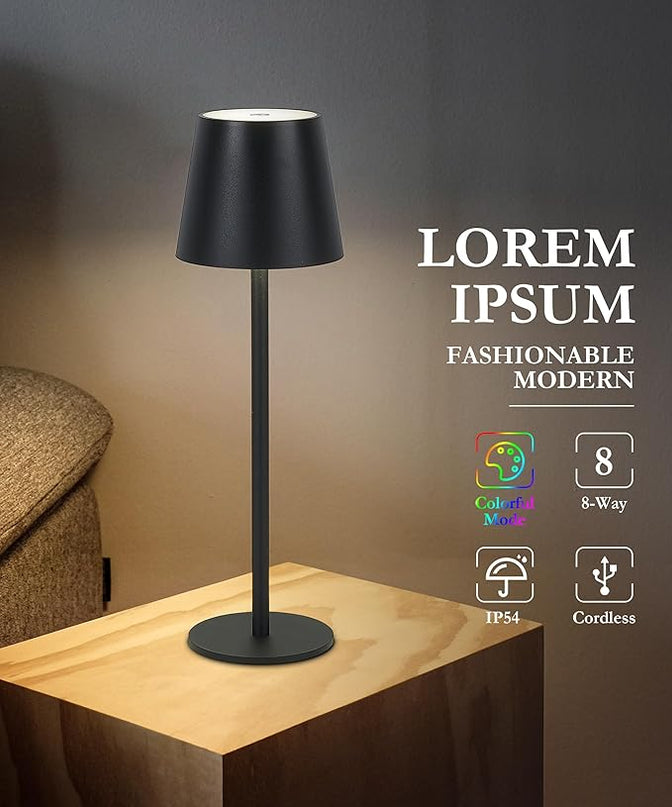 2-Pack 5200mAh RGB Cordless Table Lamp, RGB 8 Modes & Touch Control Rechargeable Battery Desk Lamp, IP54 Waterproof Battery Operated Lamp for Bedroom/Outdoor/Restaurant/Camping/Bars (Black) - LeafyLoom