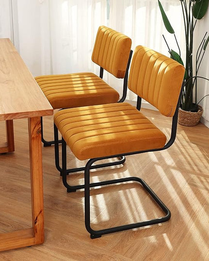 ONEVOG Velvet Dining Chairs Set of 2, Upholstered kitchen Dining Room Chair, Comfy Chair with Black Metal Legs, Cantilevered Design Chair for Bedroom, Living Room (Orange) - LeafyLoom