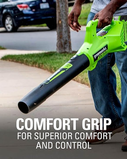 Greenworks 40V (100 MPH / 350 CFM) Cordless Axial Leaf Blower, 2.0Ah Battery and Charger Included - LeafyLoom