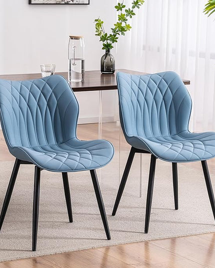 YOUNIKE Dining Chairs Set of 2 Upholstered Faux Leather Dining Room Chairs, Modern Kitchen Chairs Living Room Bedroom Side Chairs with Wide Curved Back and Adjustable Metal Legs, Blue - LeafyLoom