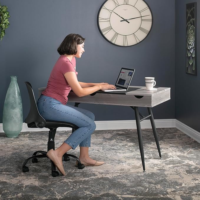 Calico Designs Nook Modern Office, Laptop, Writing Desk with Storage Compartments, Black/Greywash - LeafyLoom