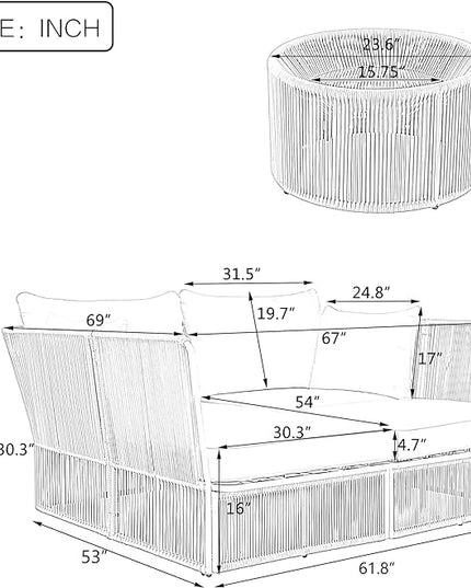 2-Piece Sunbed and Coffee Table, Patio Double Chaise Lounger Loveseat Daybed Outdoor Furniture Set for Backyard Poolside Lawn Balcony, Full, Ac-Grey - LeafyLoom