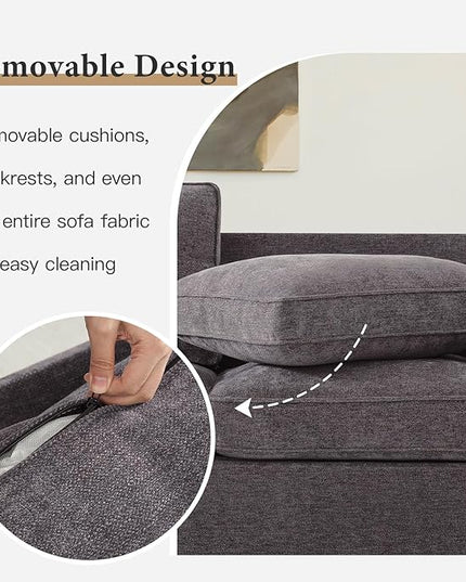 EASELAND 71" Loveseat, Small Chenille Loveseat for Small Spaces, 2-Seater Modern Deep Seat Couch with Removable Back and Cushions, Lounge Sofa for Bedroom with Wood Legs and Fluffy Armrest(Dark Grey) - LeafyLoom