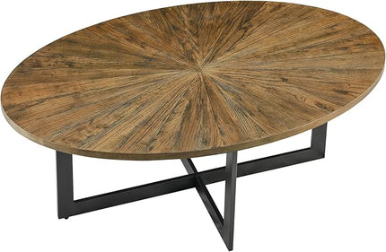 Solid Wood Oval Coffee Table with Cross Metal Legs, 47.9" Industrail Bar Cocktail Table for Living Room Kitchen Office Sofa Table Bristro Table for Cafe/Bar Rustic Brown 1831 - LeafyLoom