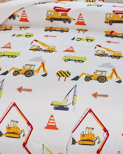 Kids Twin Comforter Set for Boys,Engineering Vehicle Comforter Set Twin,Tractor Comforter,Kids Crane Bedding Sets,Excavator Comforter with 2Pillowcases - LeafyLoom