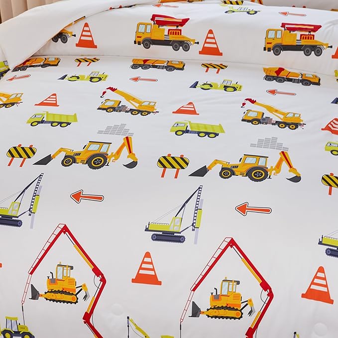 Kids Twin Comforter Set for Boys,Engineering Vehicle Comforter Set Twin,Tractor Comforter,Kids Crane Bedding Sets,Excavator Comforter with 2Pillowcases - LeafyLoom