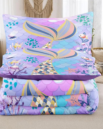 NINENINE Teal Purple Mermaid Comforter Set,Mermaid Tail Bedding Set,Twin Size Bedding Sets for Girls,Colorful Glitter Comforter Sets for Kids with 1 Comforter 1 Pillowcase… - LeafyLoom