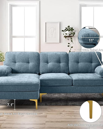 EASELAND 82" L-Shape Sofa with Reversible Chaise Lounge, Convertible Sectional Sofa Couch, Chenille Modern Sofa Couch for Living Room, Apartment and Office, Removable Cover - LeafyLoom