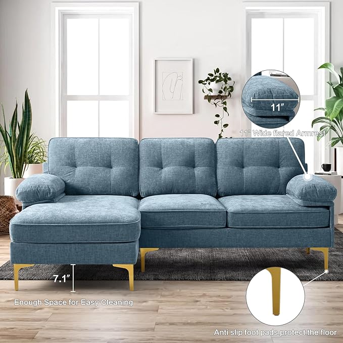EASELAND 82" L-Shape Sofa with Reversible Chaise Lounge, Convertible Sectional Sofa Couch, Chenille Modern Sofa Couch for Living Room, Apartment and Office, Removable Cover - LeafyLoom