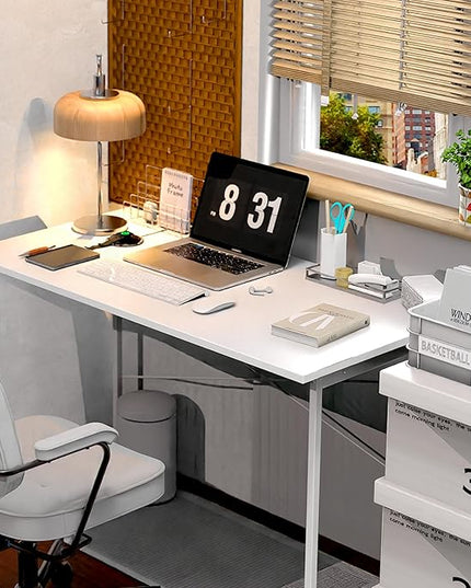 HealSmart Home Office Computer Desk, Modern Style Design with Headphone Hooks for Working, Writing and Gaming, 32 Inch, 47 Inches, White - LeafyLoom