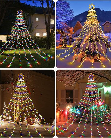 PUHONG Christmas Decorations, 320 LED Outdoor String Lights, Snowflakes Hanging Christmas Tree Topper Lights with 11 Modes for Holiday, Wedding, Party, Yard Decor (Warm White&Multicolored) PUHONG