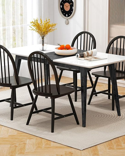 HAPPYGRILL 2 Pieces Wooden Dining Chairs Set, Vintage Armless Windsor Chairs, Kitchen Dining Chairs with Backrest, Black - LeafyLoom