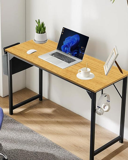STATESVILLE 32 inch Small Computer Desk Writing Study Work Office Table Modern Simple with Storage Bag and Hook for Home Bedroom, Natural - LeafyLoom