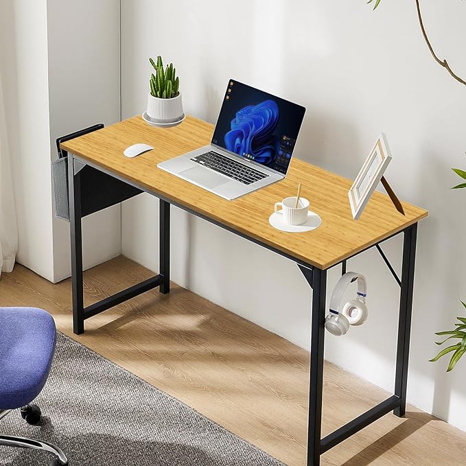 STATESVILLE 32 inch Small Computer Desk Writing Study Work Office Table Modern Simple with Storage Bag and Hook for Home Bedroom, Natural - LeafyLoom