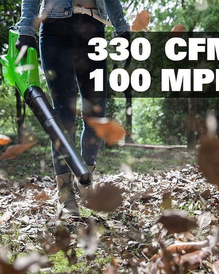 Greenworks 24V Axial Leaf Blower (100 MPH / 330 CFM), 2Ah Battery and Charger Included - LeafyLoom