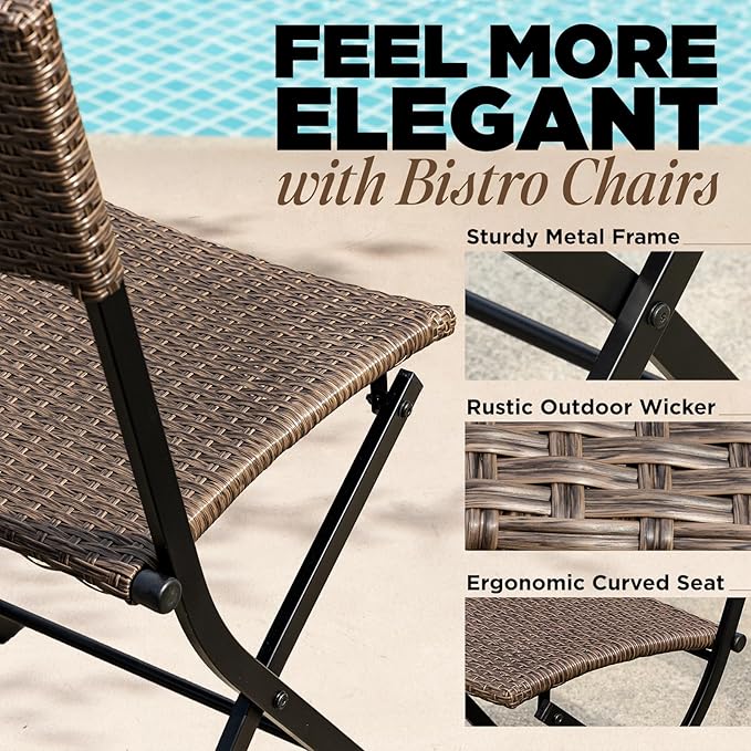 Bistro Set with Round Table, Metal Wicker Design - LeafyLoom