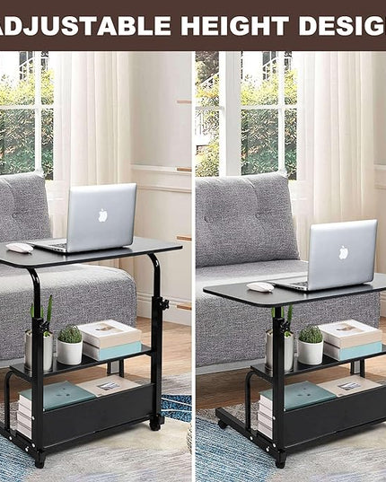 Home Office Rolling Desk Small Spaces Sofa Bedroom Bedside Adjustable Table Student Computer Wall Desk Portable Learn Play Game Desk on Wheels Movable with Storage Size 31.5 * 15.7 Inch Black C - LeafyLoom