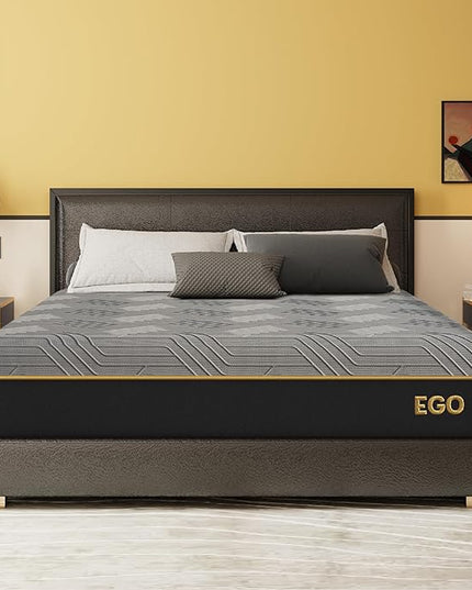 EGOHOME 12 Inch King Mattress, Copper Gel Cooling Memory Foam Mattress for Back Pain Relief,Therapeutic Double Mattress Bed in a Box, Made in USA, CertiPUR-US Certified, 76x80x12 Black - LeafyLoom