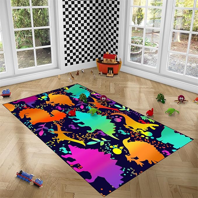 Cute Dinosaur Rug Dinosaur Area Rugs Cartoon Animal Patterns Carpets Dinosaur Bedroom Decor for Boys Kids Area Rug Dinosaur Rugs for Boys Bedroom Dinosaur Play Rug for Boys Bedroom,4'×5' - LeafyLoom
