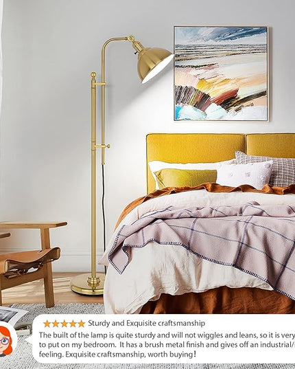 Gold Floor Lamp, 3 Color Temperature Standing Tall Pole Lamps, Adjustable Height & Head Reading Lamp, Industrial Floor lamps for Living Room, Bedroom, Office - LeafyLoom