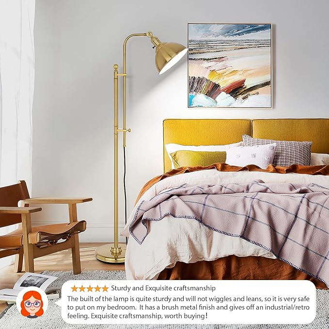 Gold Floor Lamp, 3 Color Temperature Standing Tall Pole Lamps, Adjustable Height & Head Reading Lamp, Industrial Floor lamps for Living Room, Bedroom, Office - LeafyLoom