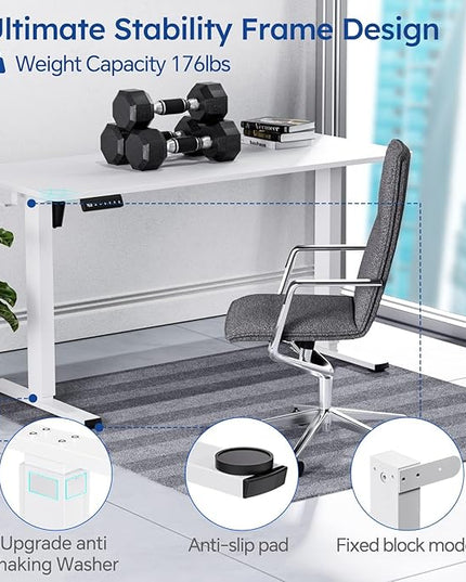Standing Desk, Height Adjustable Desks with Powerful Motor and Cable Management,electric Sit Stand Desk with Hight Preset Design for Home Office Use 55x24 in White - LeafyLoom