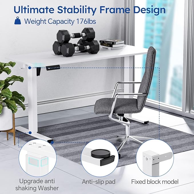 Standing Desk, Height Adjustable Desks with Powerful Motor and Cable Management,electric Sit Stand Desk with Hight Preset Design for Home Office Use 55x24 in White - LeafyLoom