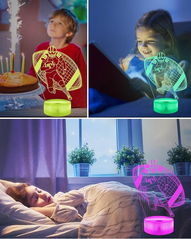 Attivolife Football Player Night Light for Kids, 3D Rugby Illusion LED Lamp, 16 Colors Changing with Remote Control & Touch, Best Room Decor Birthday Gifts for Outsports Lover Boys Teens Child - LeafyLoom